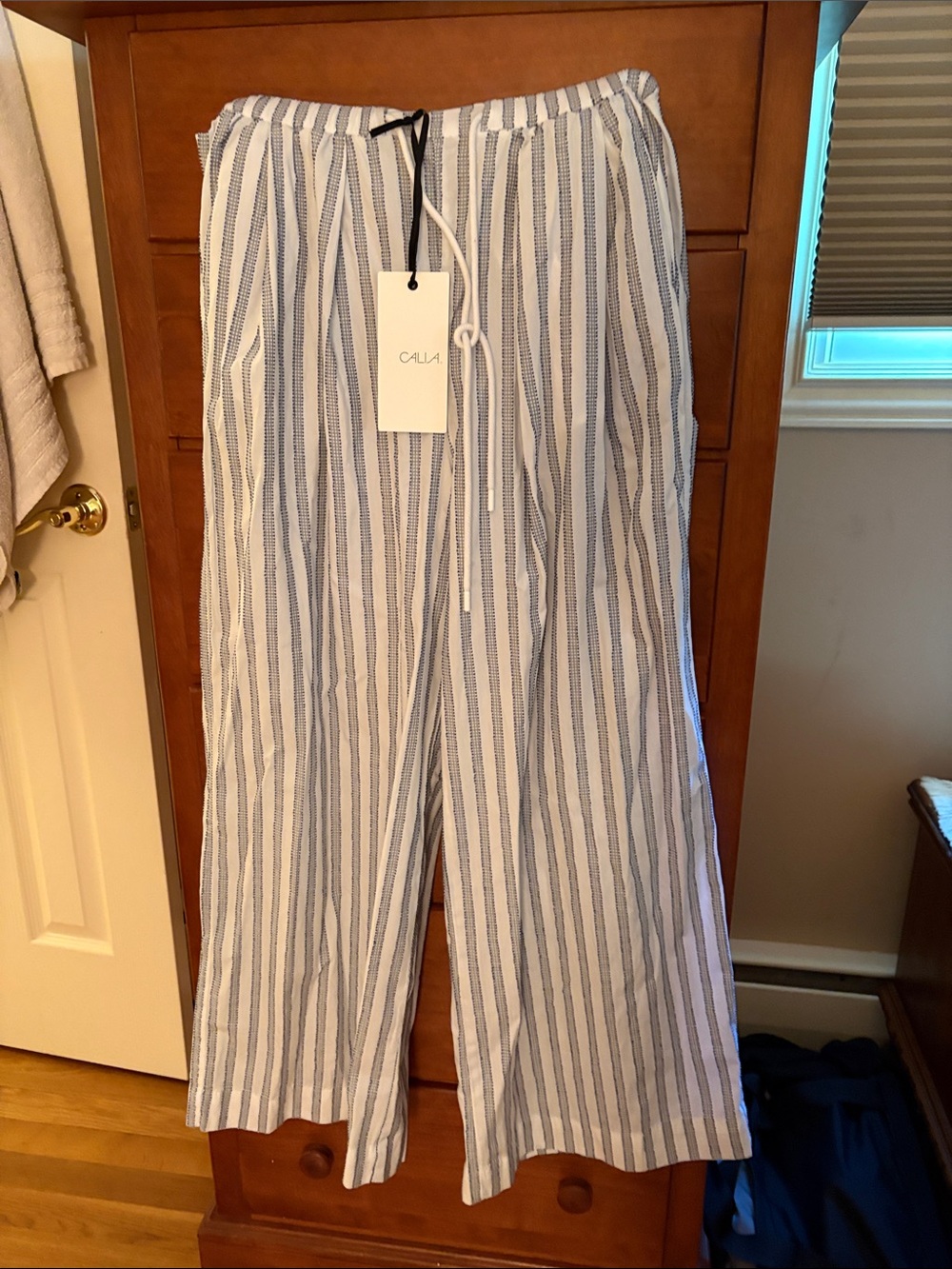 Women’s Blue and White Striped swim cover pants SHORT